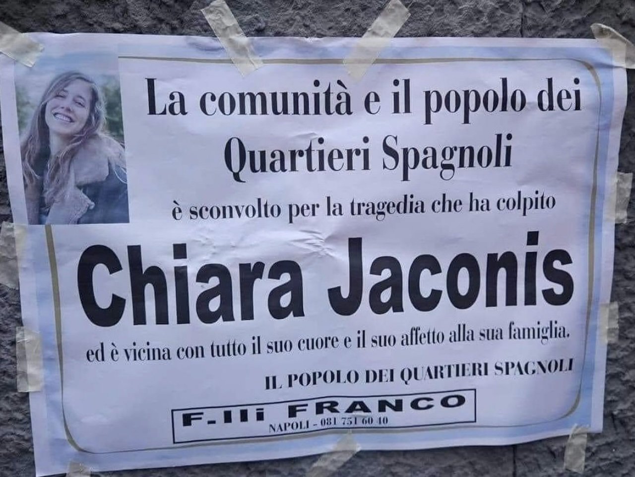 I Quartieri Spagnoli chiedono scusa a Chiara Jaconis, stasera fiaccolata