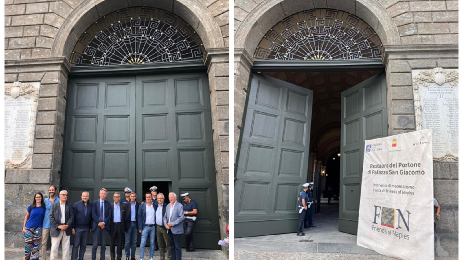 Il Portone di Palazzo San Giacomo torna all’antico splendore, presentato il restauro